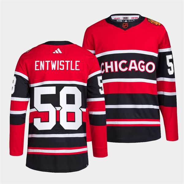 Mens Chicago Blackhawks #58 MacKenzie Entwistle Red Black 2022 Reverse Retro Stitched Jersey Dzhi